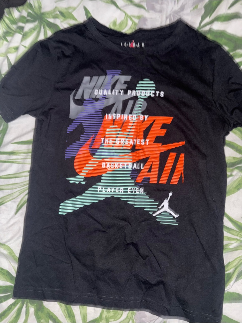 Jordan Black Short-Sleeve Graphic Tee with Multicolor Print